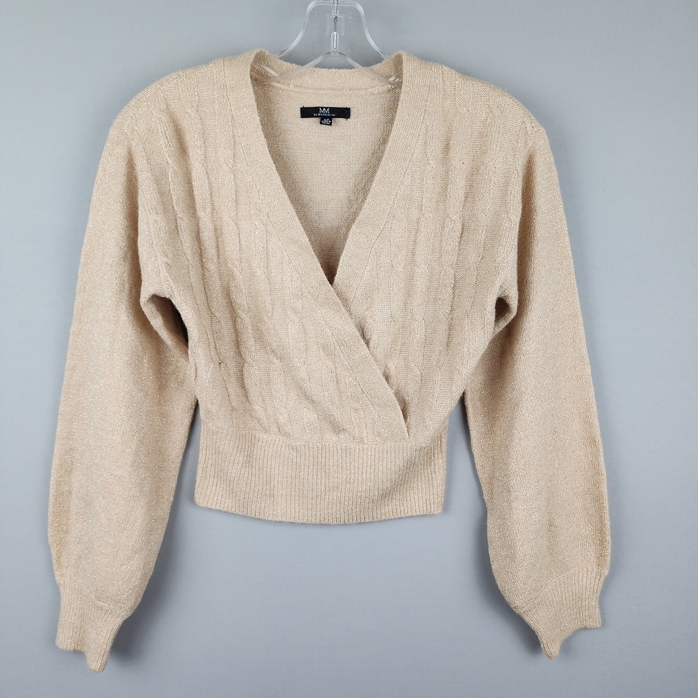 MM By My Michelle Sweater - Sparkly Tan Cable Knit Crop Top Sz XS